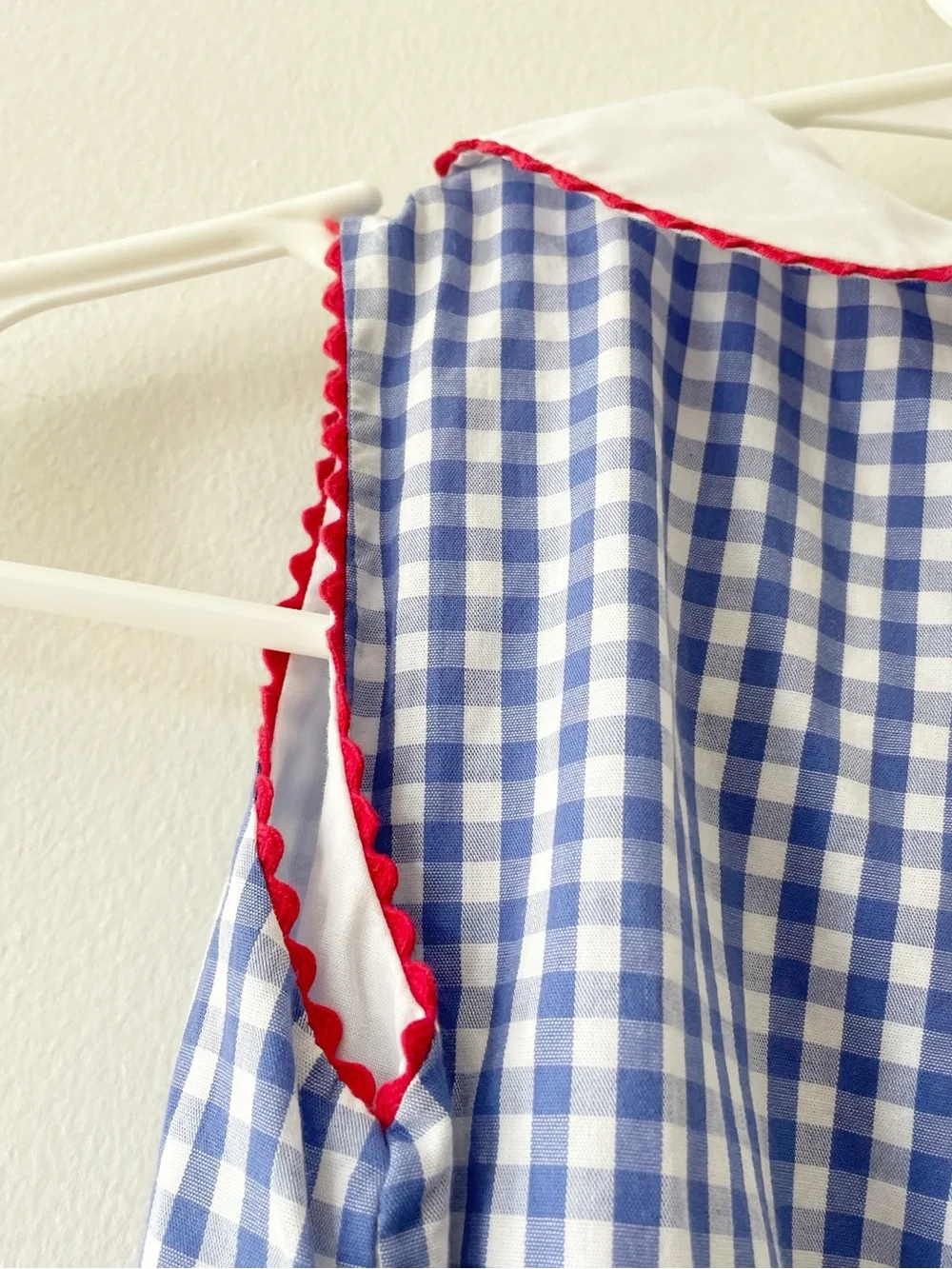 Bella Bliss Blue Gingham Peter Pan Collared Sleeveless Dress | Size 7